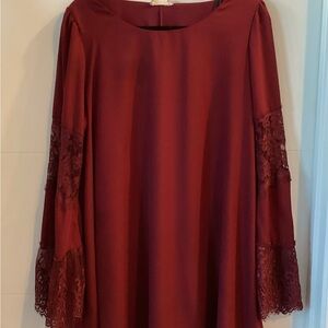 Altar’d State Wine Mini Dress Long Sleeve Size Large